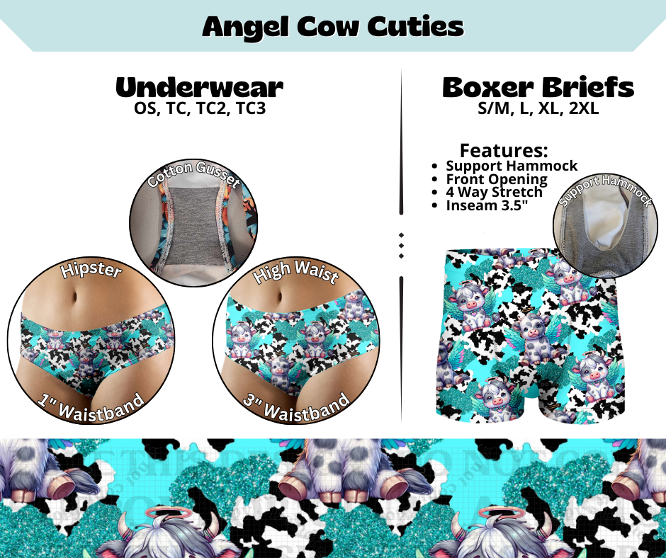 Preorder! Closes 3/13. ETA June. Angel Cow Cuties Hipster & High Waist Underwear & Boxer Briefs