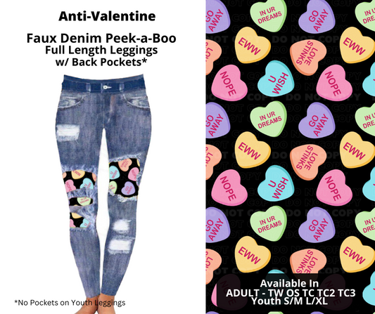 Preorder! Closes 11/20. ETA Jan. Anti-Valentine Faux Denim Peekaboo Full Length