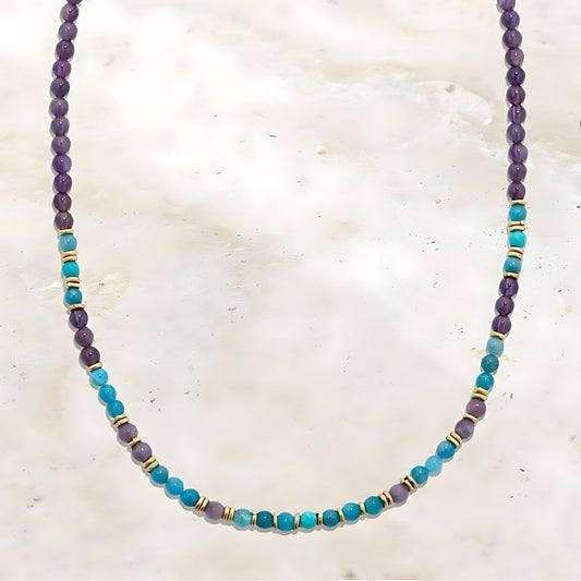 "Healing and Gratitude" Apatite and Amethyst Delicate Gemstone Necklace