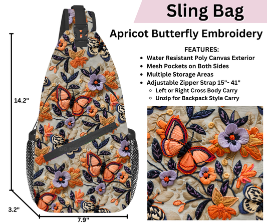 Preorder! Closes 3/12. ETA June. Apricot Butterfly Embroidery Sling Bag