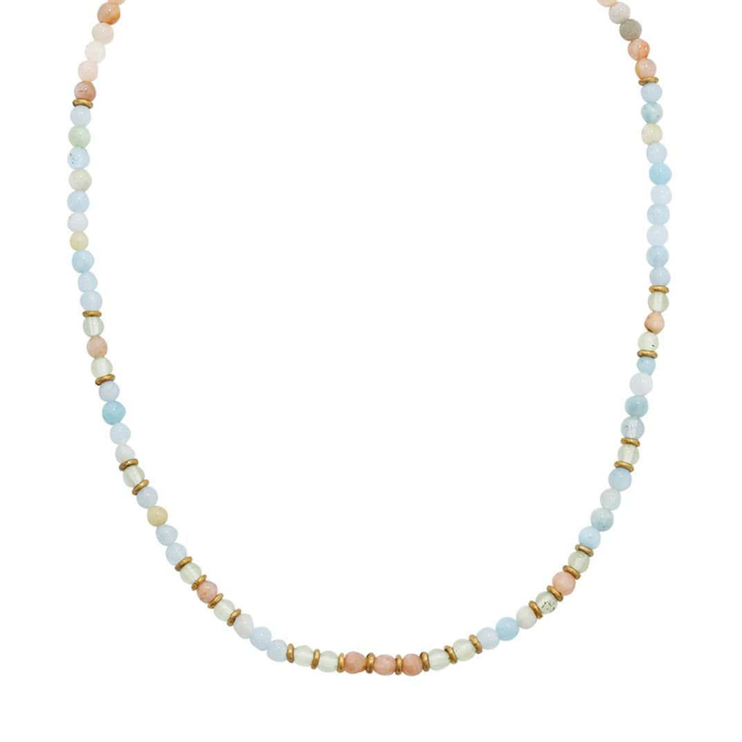 "Joy and Calm" Aquamarine Sunstone and Prehnite Delicate Necklace