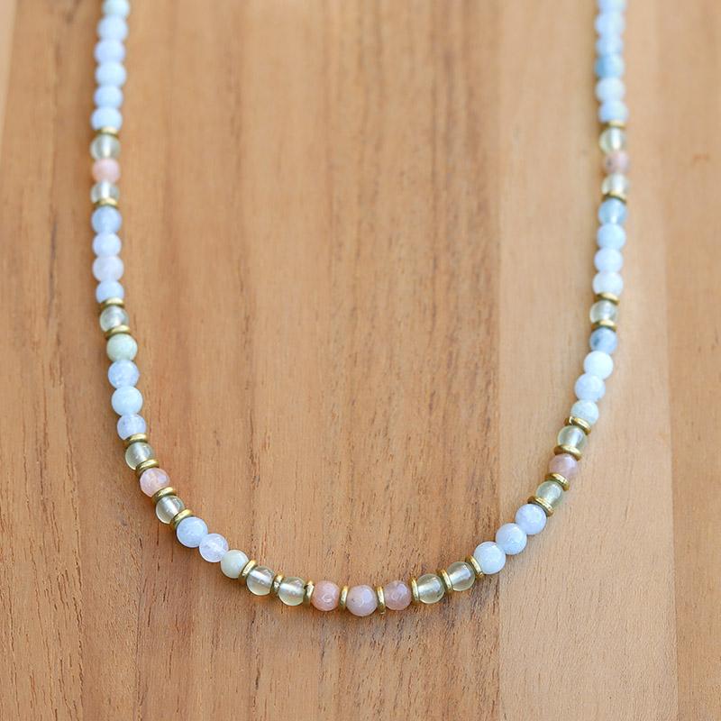 "Joy and Calm" Aquamarine Sunstone and Prehnite Delicate Necklace