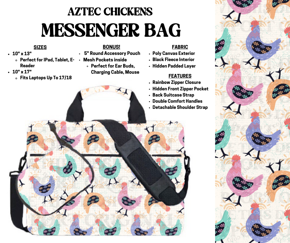 Preorder! Closes 4/3. ETA July. Aztec Chickens Messenger Bags