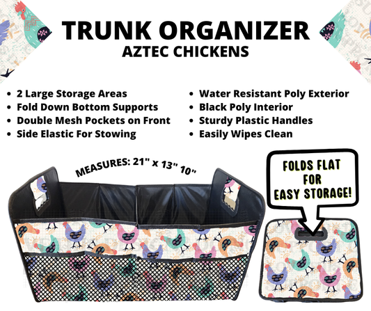 Preorder! Closes 3/10. ETA June. Aztec Chickens Trunk Organizer