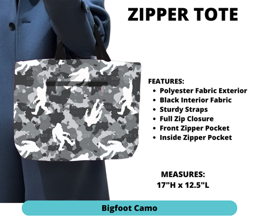 Bigfoot Camo Zipper Tote