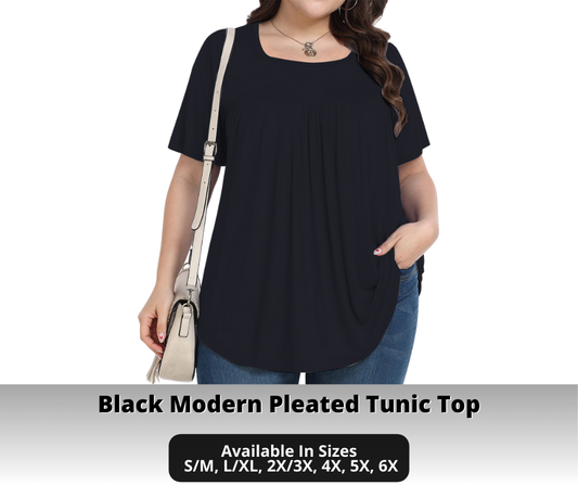 Preorder! Closes 10/30. ETA Jan. Black Modern Pleated Tunic Top