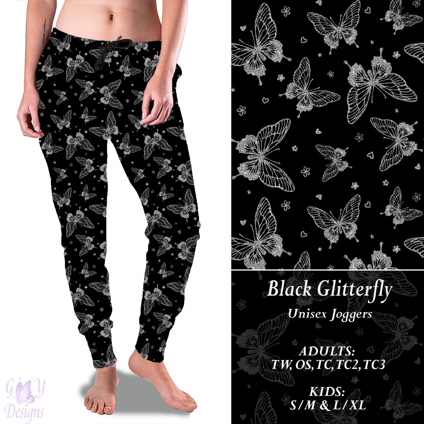 Black Glitterfly Full Joggers Preorder Closes 11/13 ETA 6-8 weeks