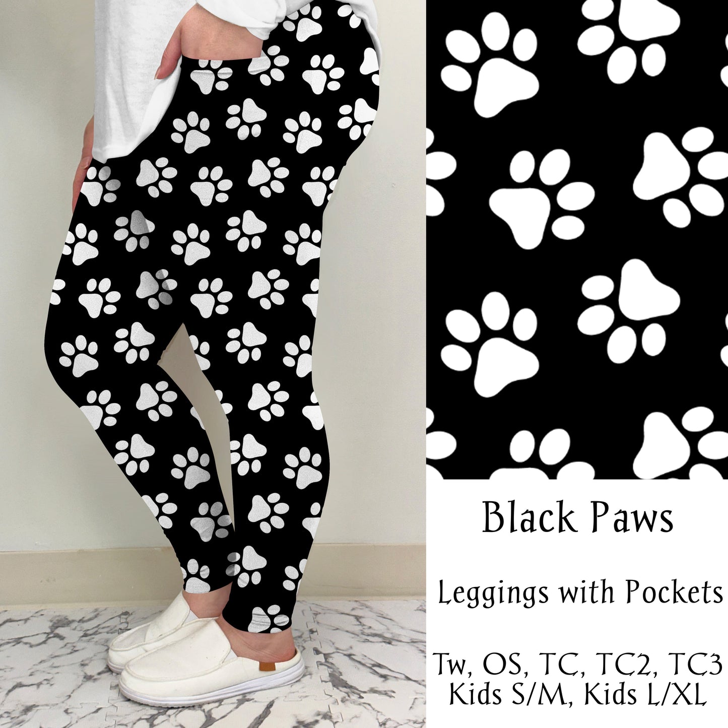 Black Paw Leggings w/ Pockets