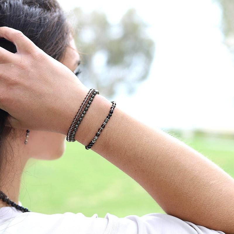 "EMF Protection" Black Tourmaline and Smoky Quartz Bracelet Set