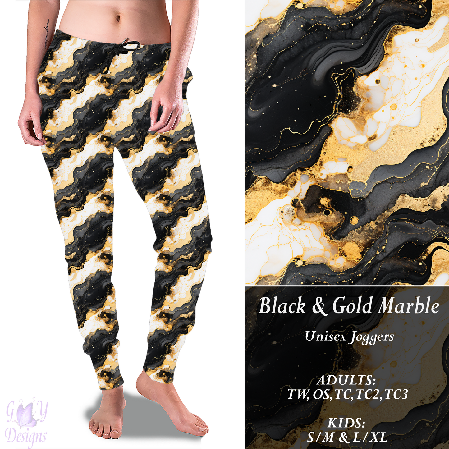 Black & Gold Marble Full Joggers Preorder Closes 11/13 ETA 6-8 weeks