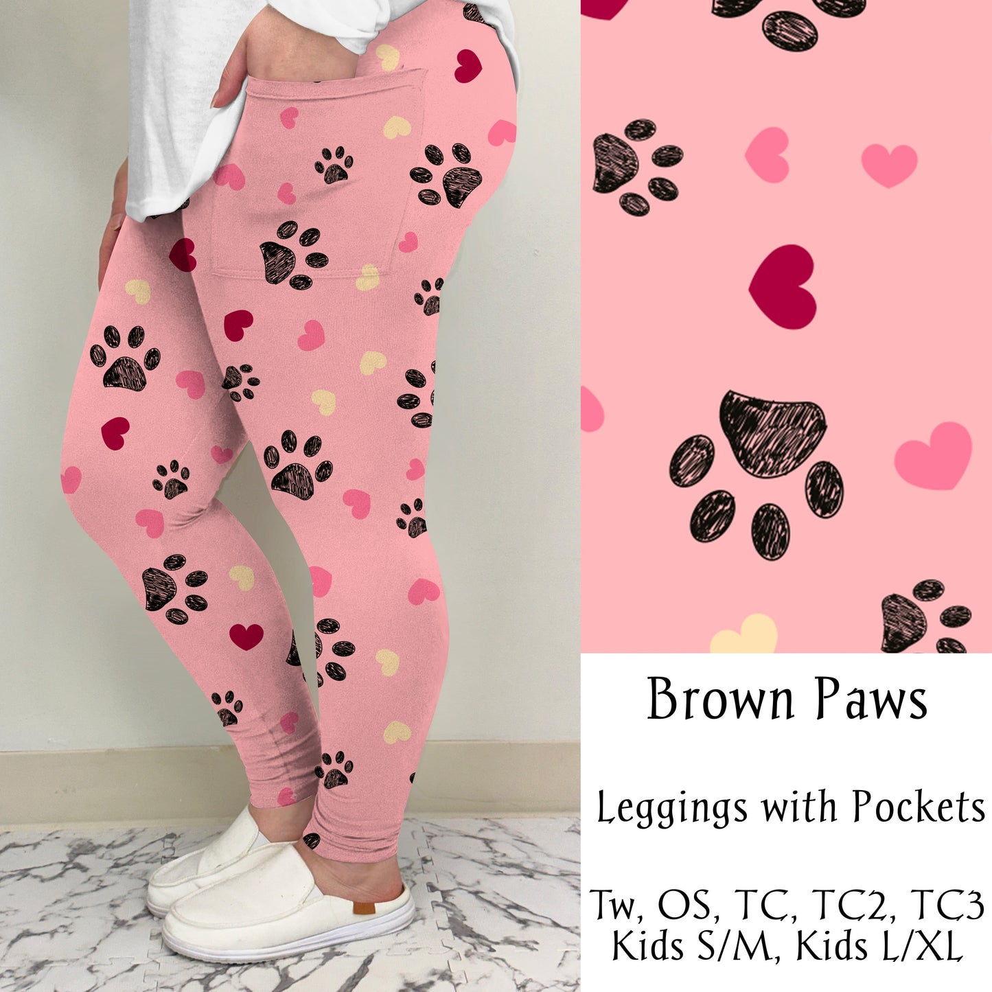 Brown Paw Leggings w/ Pockets