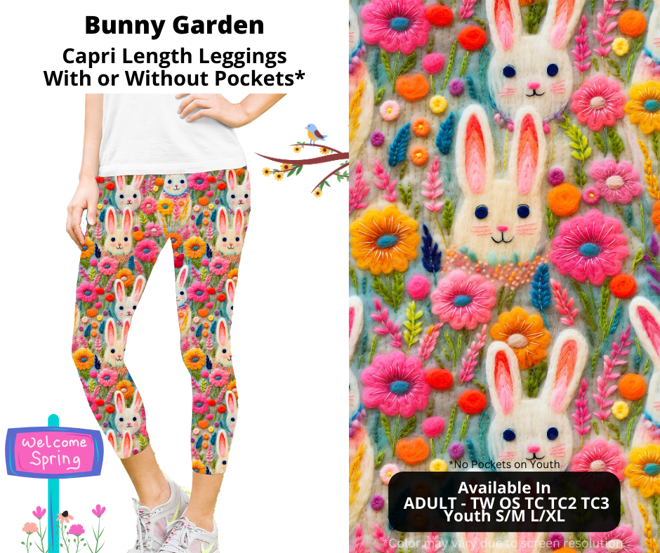 Preorder! Closes 1/20. ETA April. Bunny Garden Capri Leggings w/wo Pockets