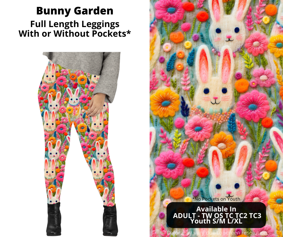 Preorder! Closes 1/20. ETA April. Bunny Garden Full Length Leggings w/wo Pockets