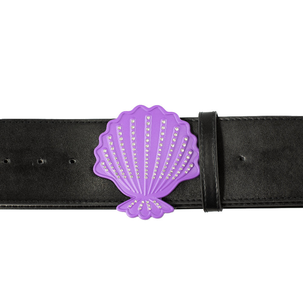 The Little Mermaid Ariel Seashell Purple with Gems Cast Buckle - Black PU Strap Belt