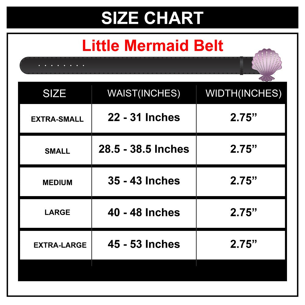 The Little Mermaid Ariel Seashell Purple with Gems Cast Buckle - Black PU Strap Belt