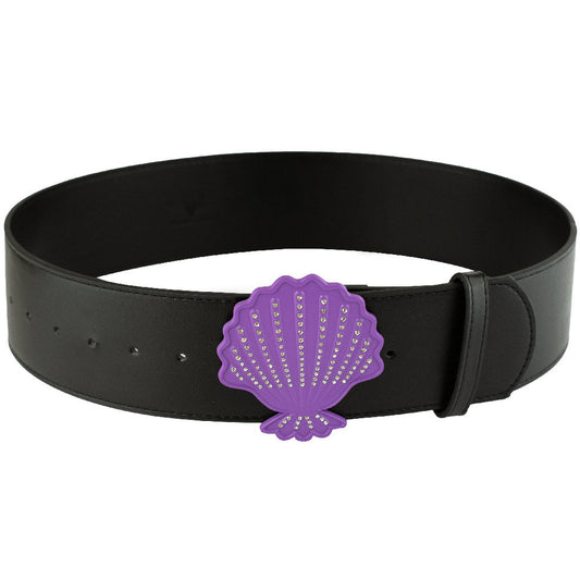 The Little Mermaid Ariel Seashell Purple with Gems Cast Buckle - Black PU Strap Belt