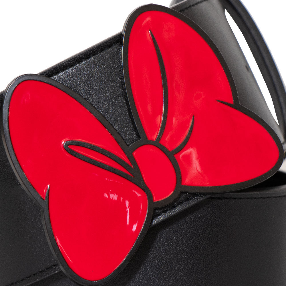 Minnie Mouse Red Bow Cast Buckle - Black PU Strap Belt