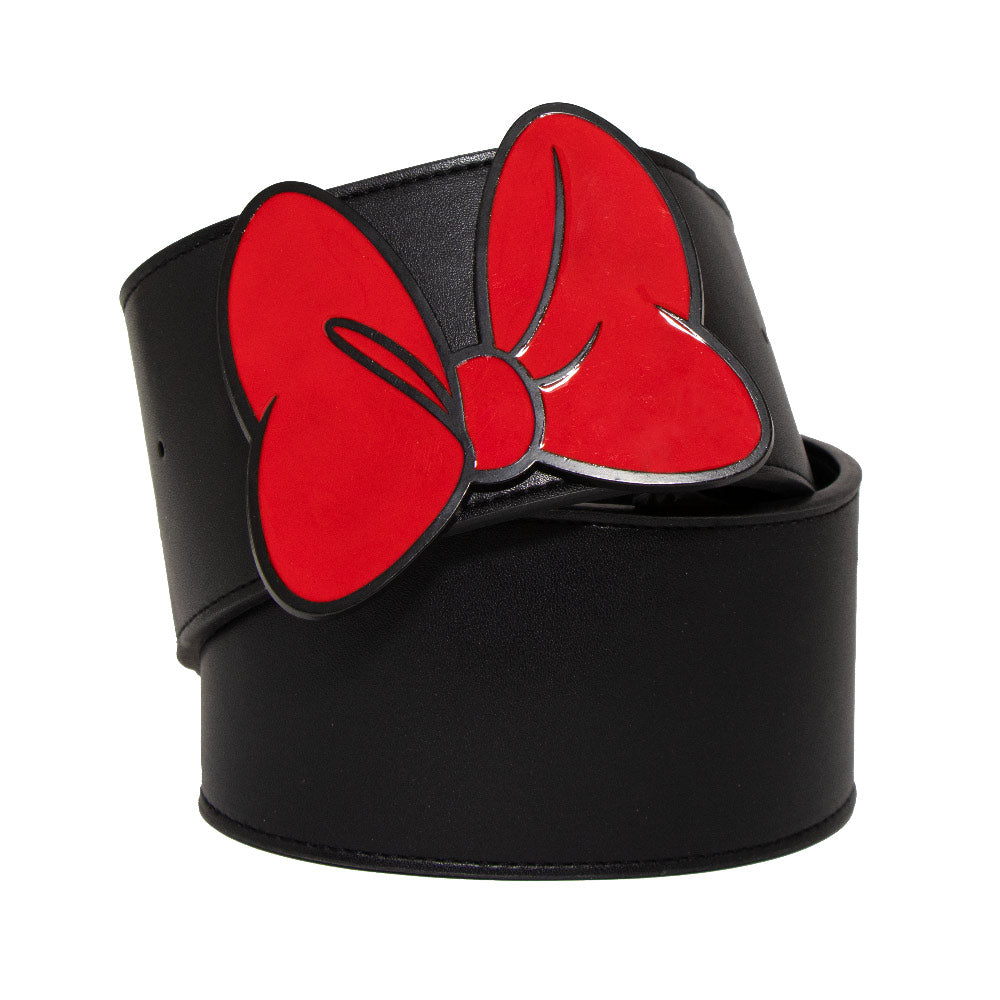 Minnie Mouse Red Bow Cast Buckle - Black PU Strap Belt