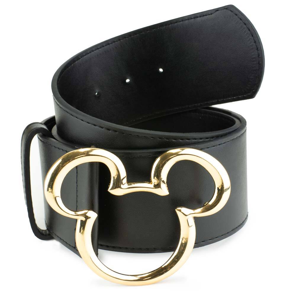 Mickey Ears Outline Gold Cast Buckle - Black PU Strap Belt