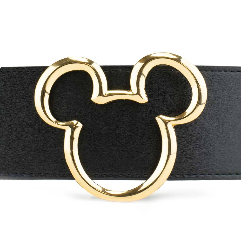 Mickey Ears Outline Gold Cast Buckle - Black PU Strap Belt