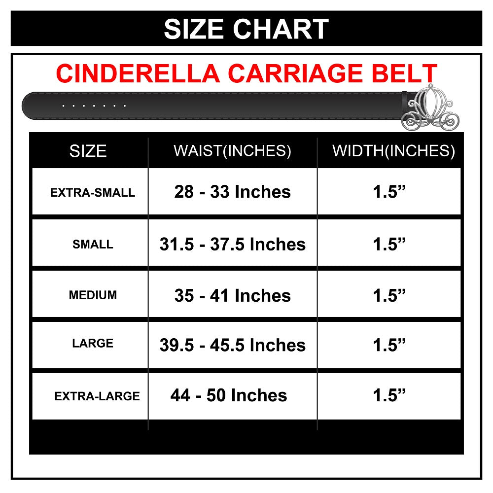 Cinderella Carriage Silver Cast Buckle - Black PU Strap Belt