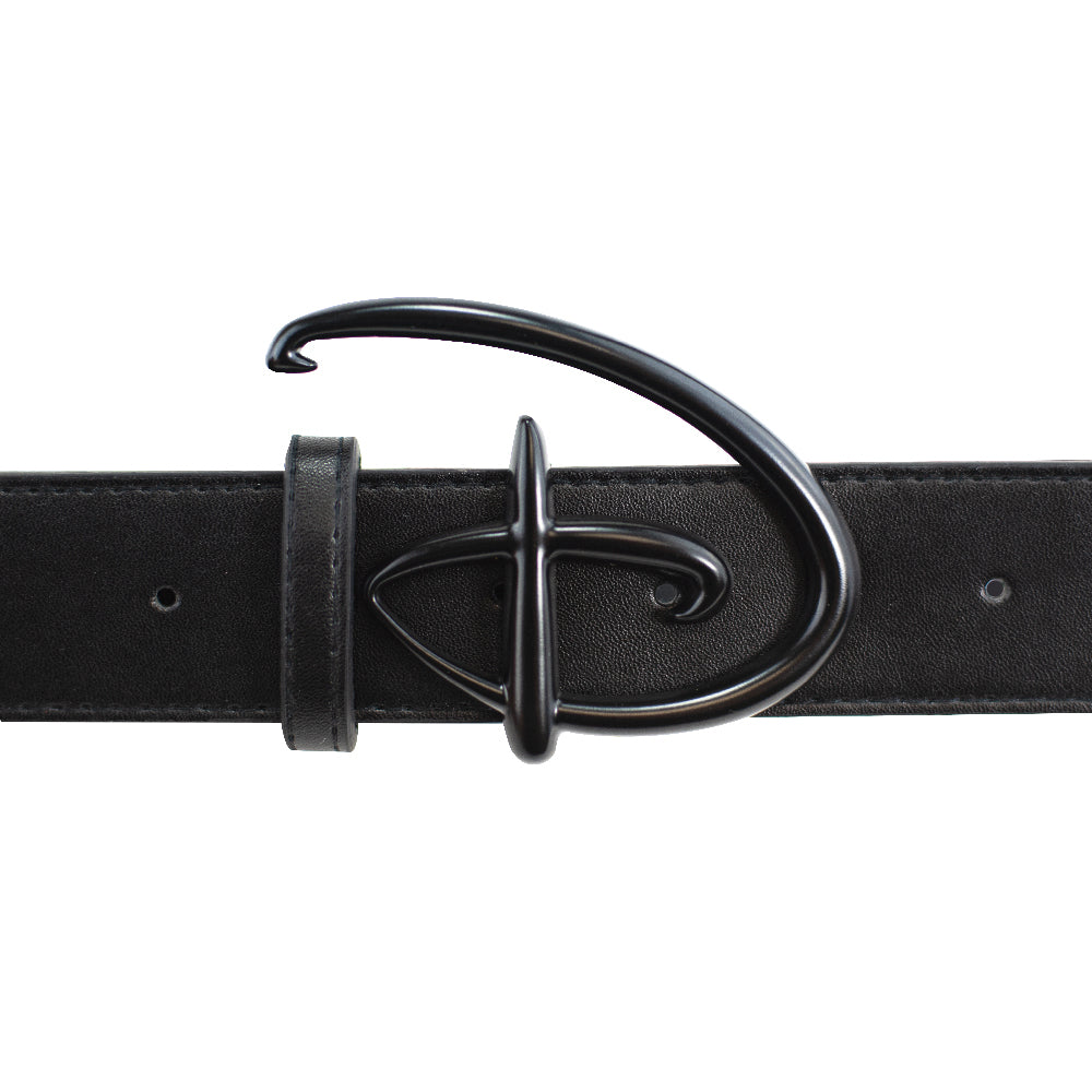 Disney Signature D Logo Black Matte Cast Buckle - Black PU Strap Belt