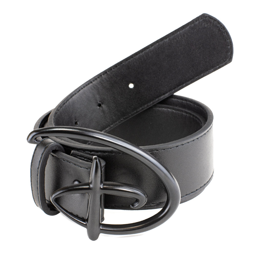 Disney Signature D Logo Black Matte Cast Buckle - Black PU Strap Belt