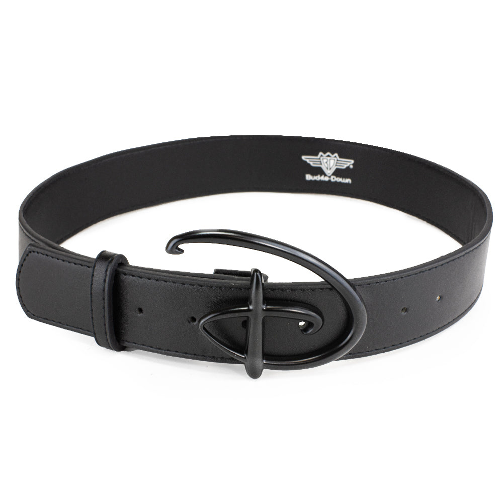 Disney Signature D Logo Black Matte Cast Buckle - Black PU Strap Belt