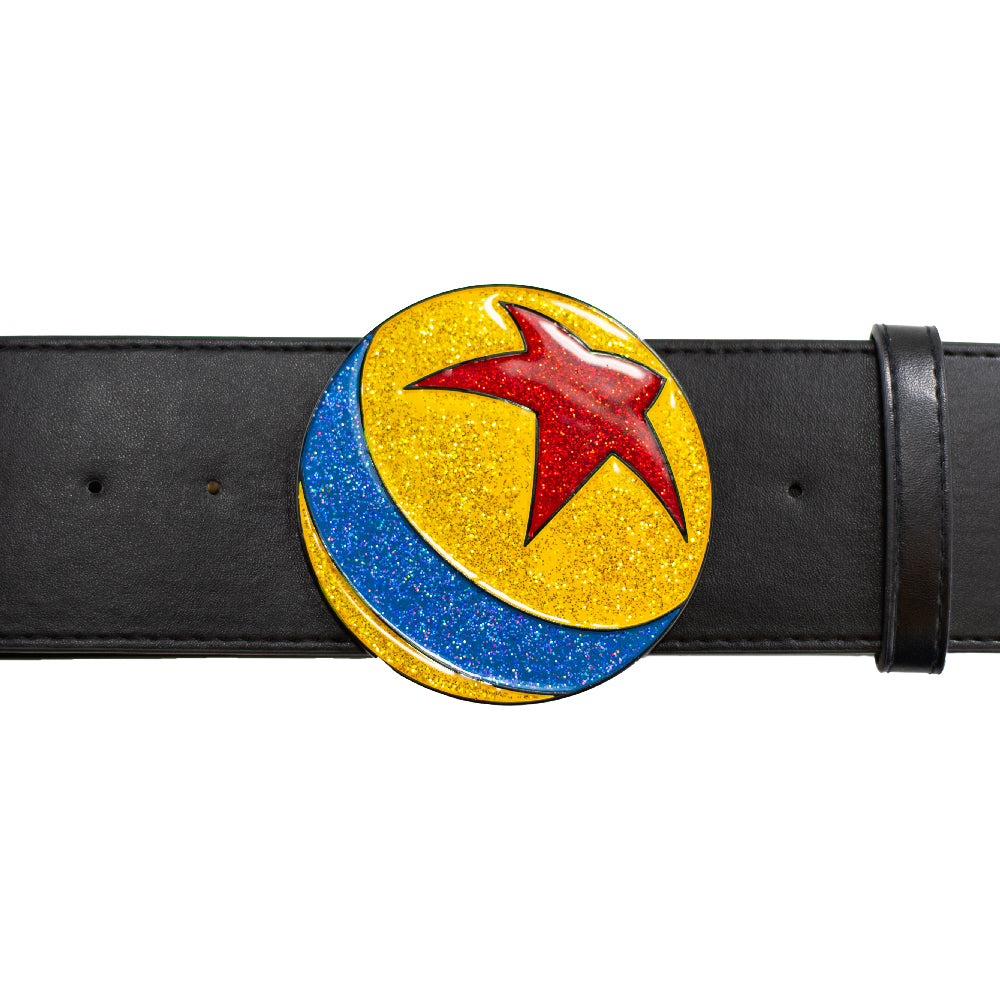 Glitter Pixar Luxo Ball Enamel Cast Buckle - Black PU Strap Belt