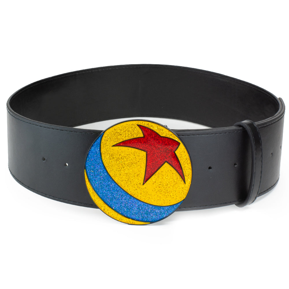 Glitter Pixar Luxo Ball Enamel Cast Buckle - Black PU Strap Belt