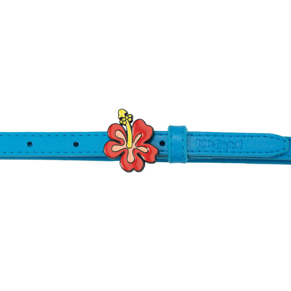 Lilo and Stitch Hibiscus Flower Enamel Cast Buckle - Shiny Blue Pebble PU Strap Belt