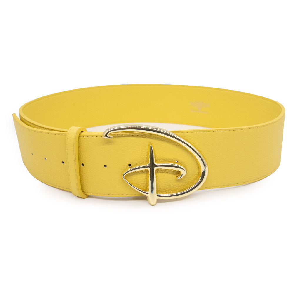 Disney Signature D Logo Gold Cast Buckle - Yellow PU Strap Belt