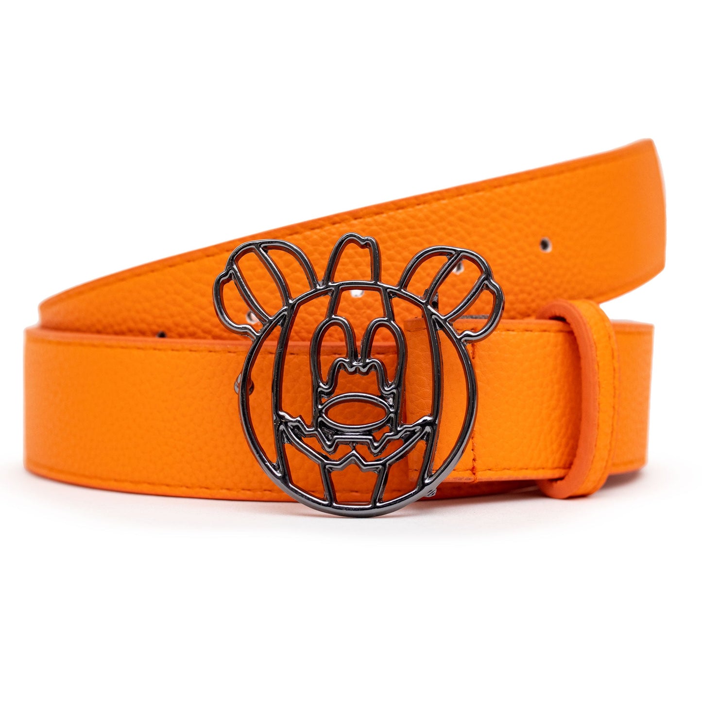 Disney Mickey Mouse Jack-O-Lantern Outline Gun Metal Cast Buckle - Orange PU Strap Belt