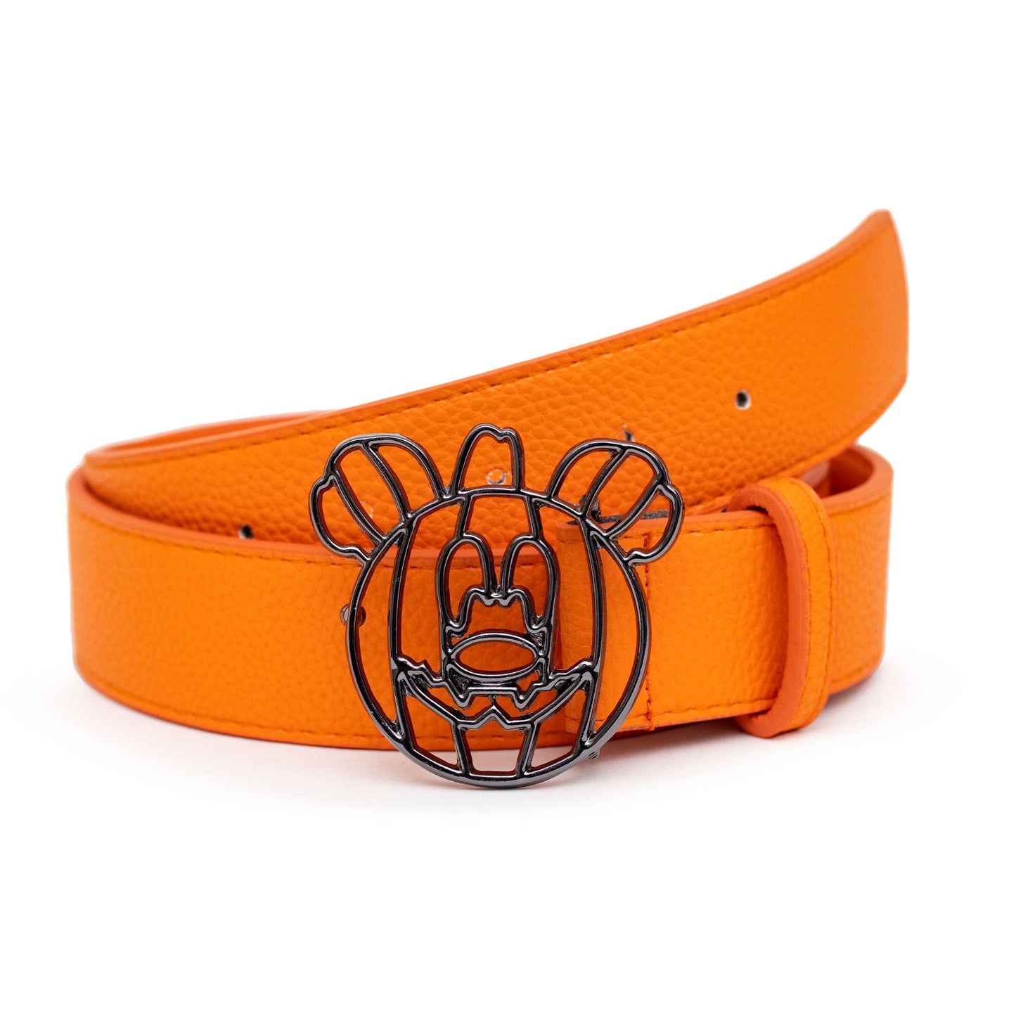 Disney Mickey Mouse Jack-O-Lantern Outline Gun Metal Cast Buckle - Orange PU Strap Belt