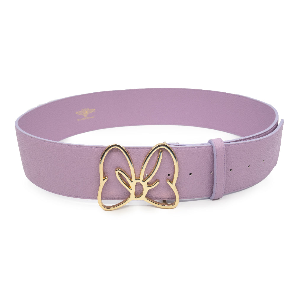 Minnie Mouse Gold Bow Cast Buckle - Lilac PU Strap Belt