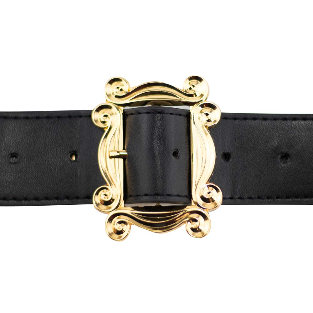 Friends Monica's Peephole Frame Gold Cast Buckle - Black PU Strap Belt