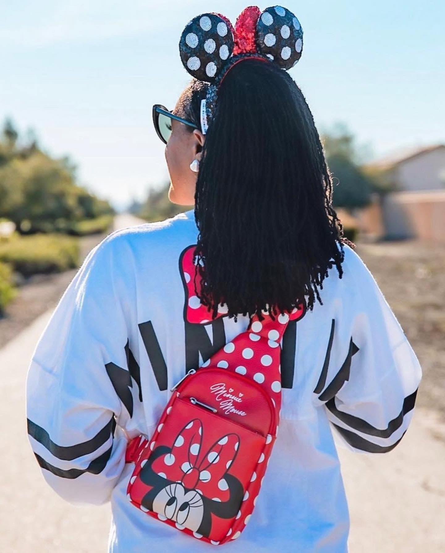 Crossbody Sling Bag  - Minnie Mouse Face Close-Up with Polka Dots Red/White