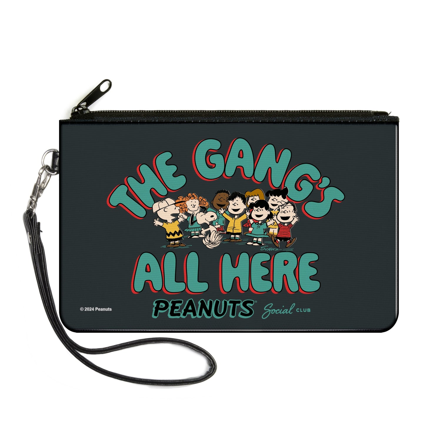 Canvas Zipper Wallet - LARGE - Peanuts Gang THE GANG'S ALL HERE Group Pose Black/Blue