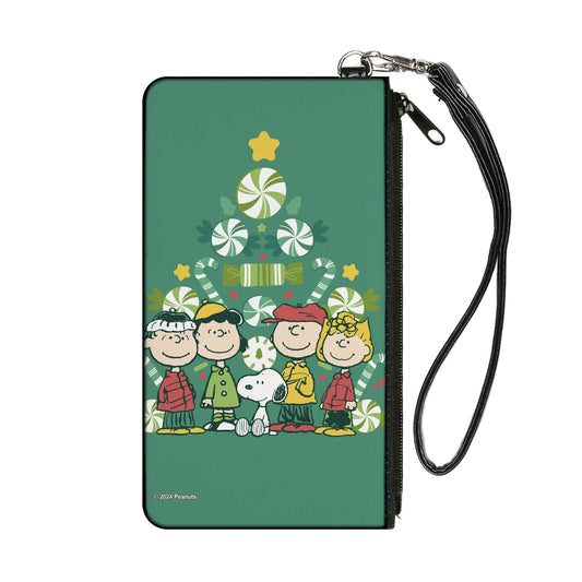 Canvas Zipper Wallet - SMALL - Peanuts Holiday Christmas Tree Group Pose Greens