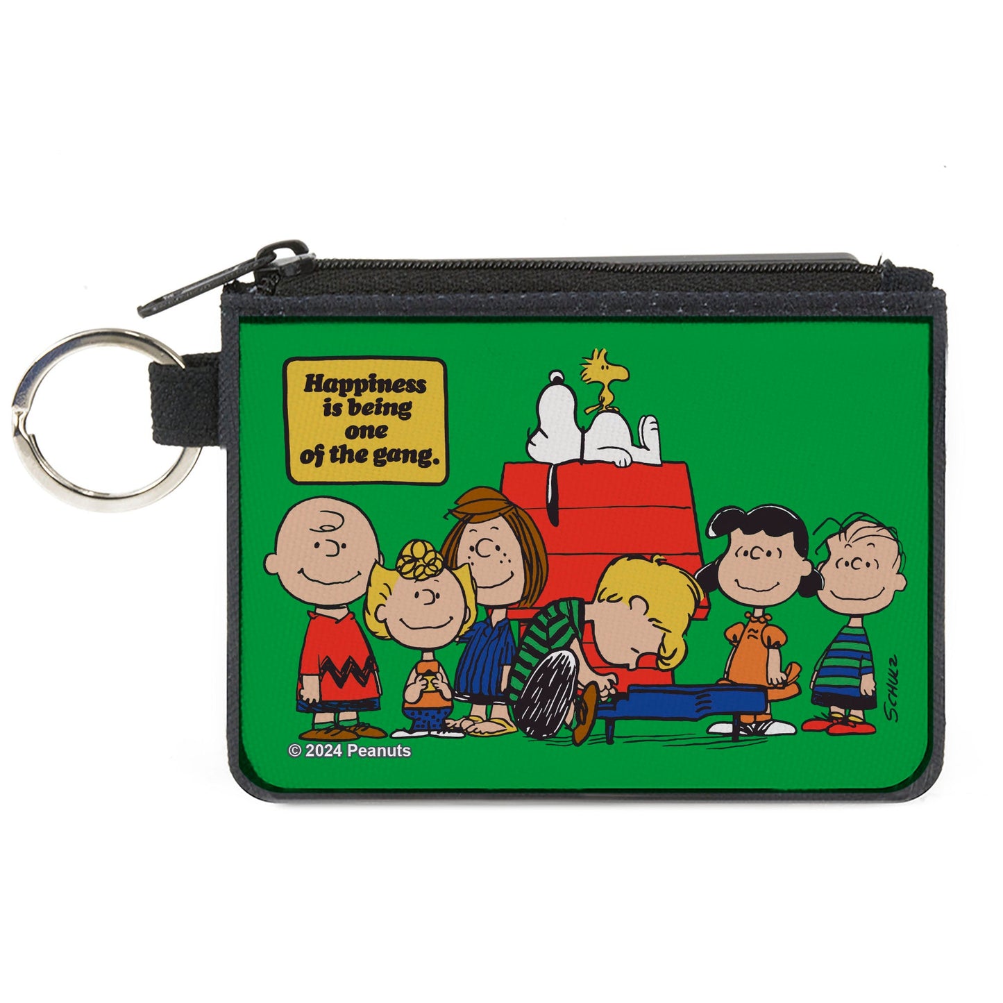 Canvas Zipper Wallet - MINI X-SMALL - Peanuts Gang HAPINESS IS BEING ONE OF THE GANG Group Pose Green