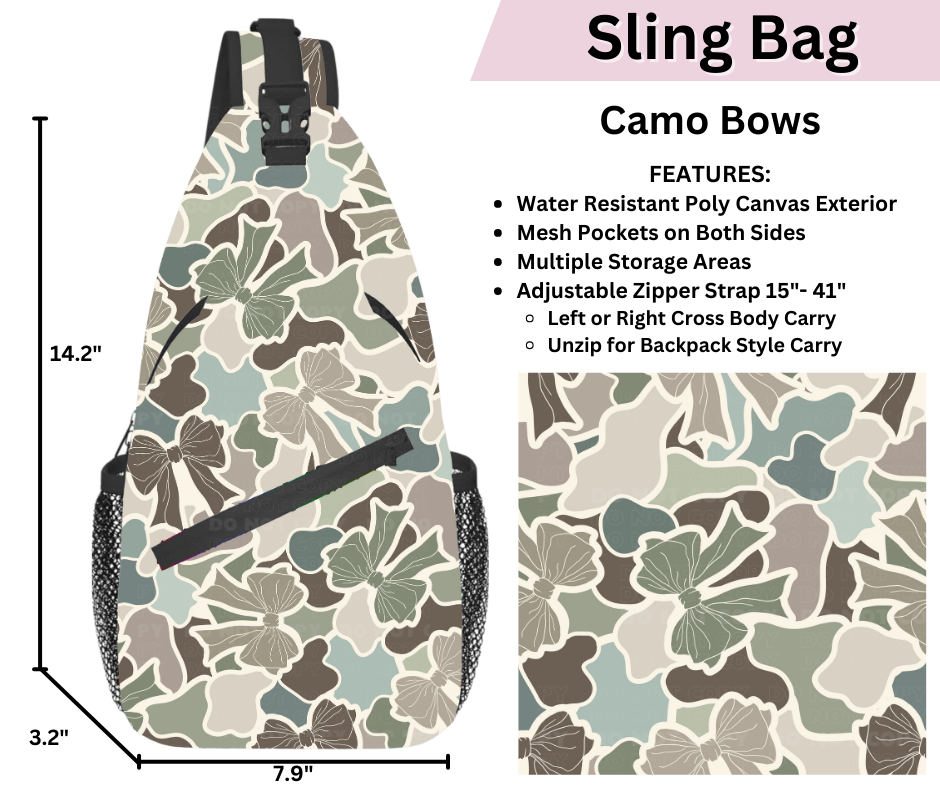 Preorder! Closes 3/12. ETA June. Camo Bows Sling Bag