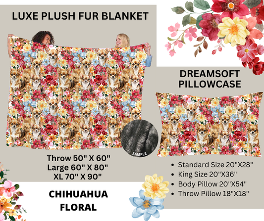 Preorder! Closes 2/24. ETA May. Chihuahua Floral Luxe Plush Fur Blanket and/or DreamSoft Pillowcase