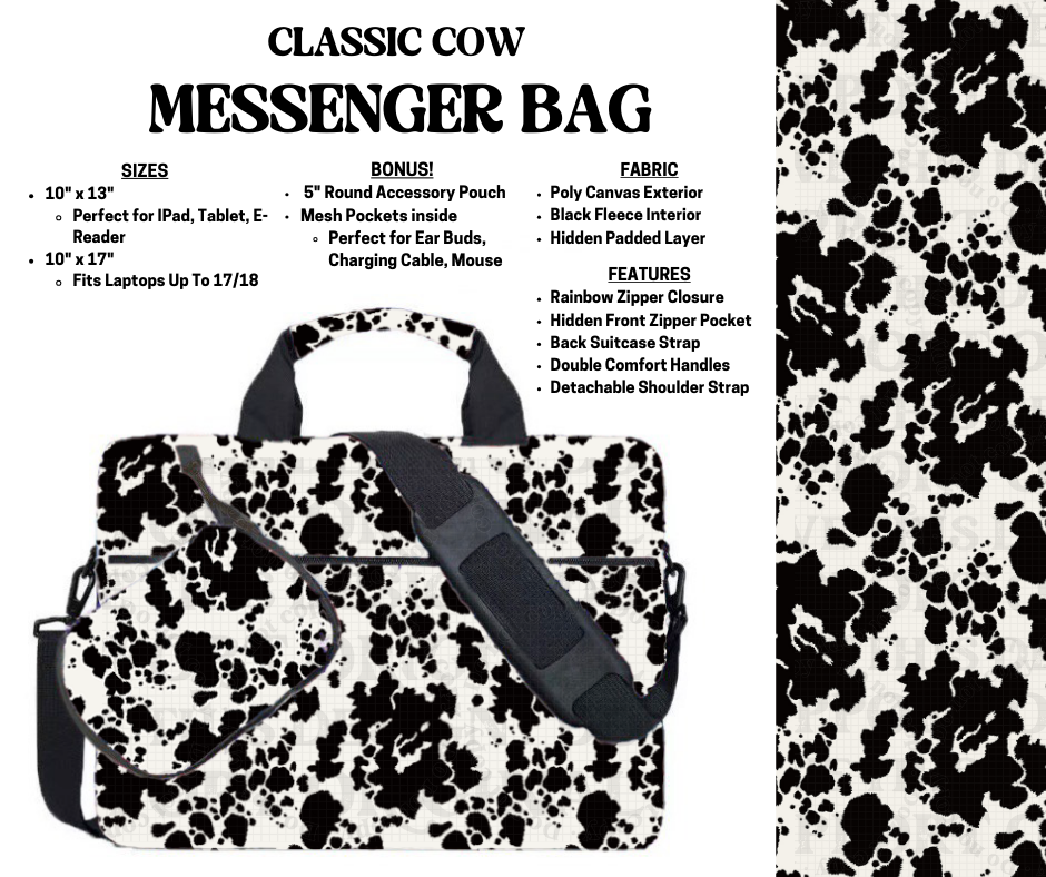 Preorder! Closes 4/3. ETA July. Classic Cow Messenger Bags