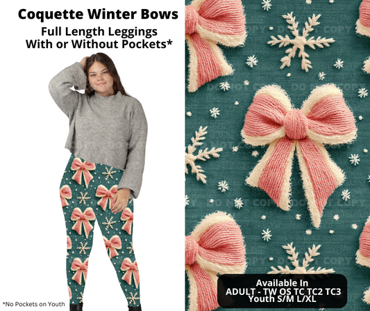 Preorder! Closes 11/7. ETA Jan. Coquette Winter Bows Full Length Leggings w/wo Pockets