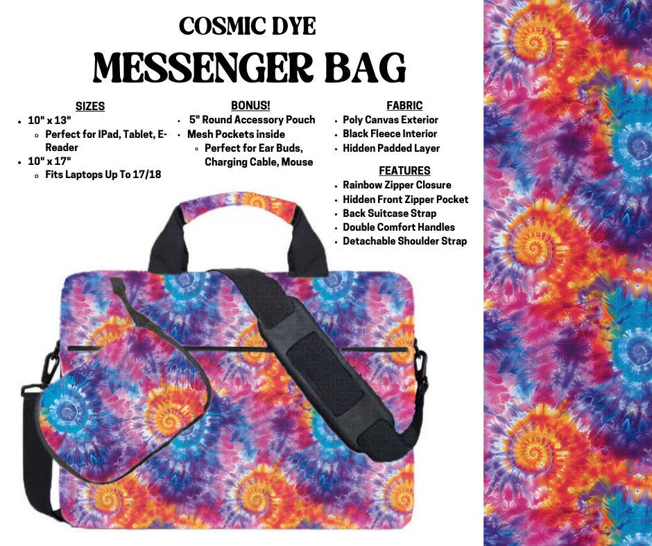 Preorder! Closes 4/3. ETA July. Cosmic Dye Messenger Bags