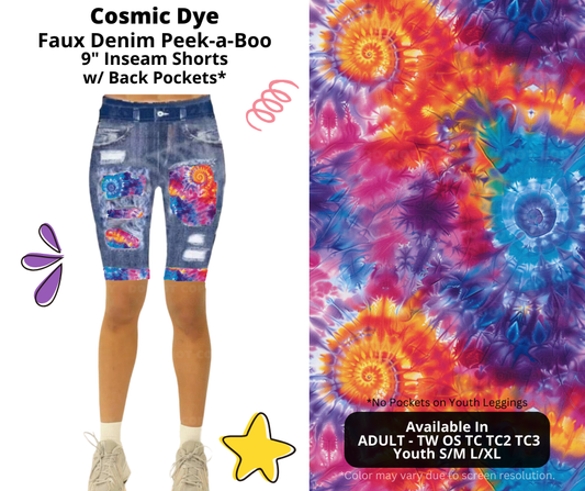 Preorder! Closes 3/5. ETA June. Cosmic Dye Faux Denim Peekaboo Jamaica Shorts