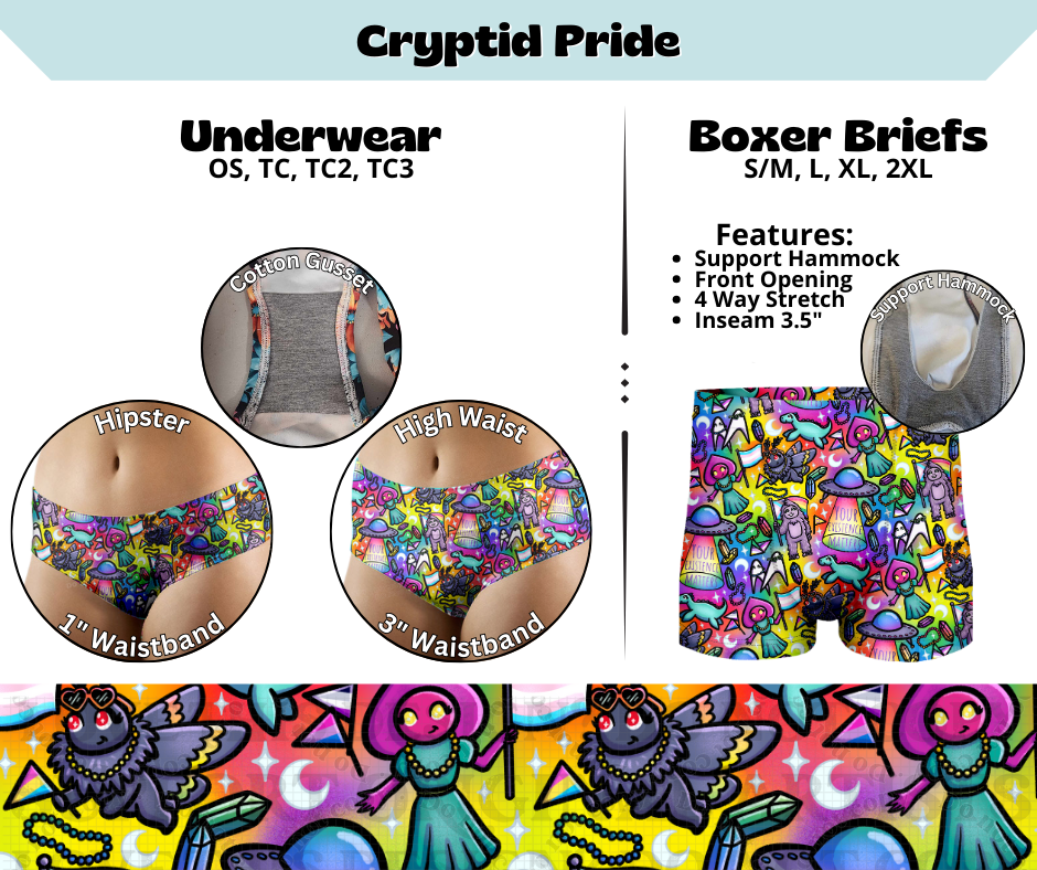 Preorder! Closes 3/13. ETA June. Cryptid Pride Hipster & High Waist Underwear & Boxer Briefs