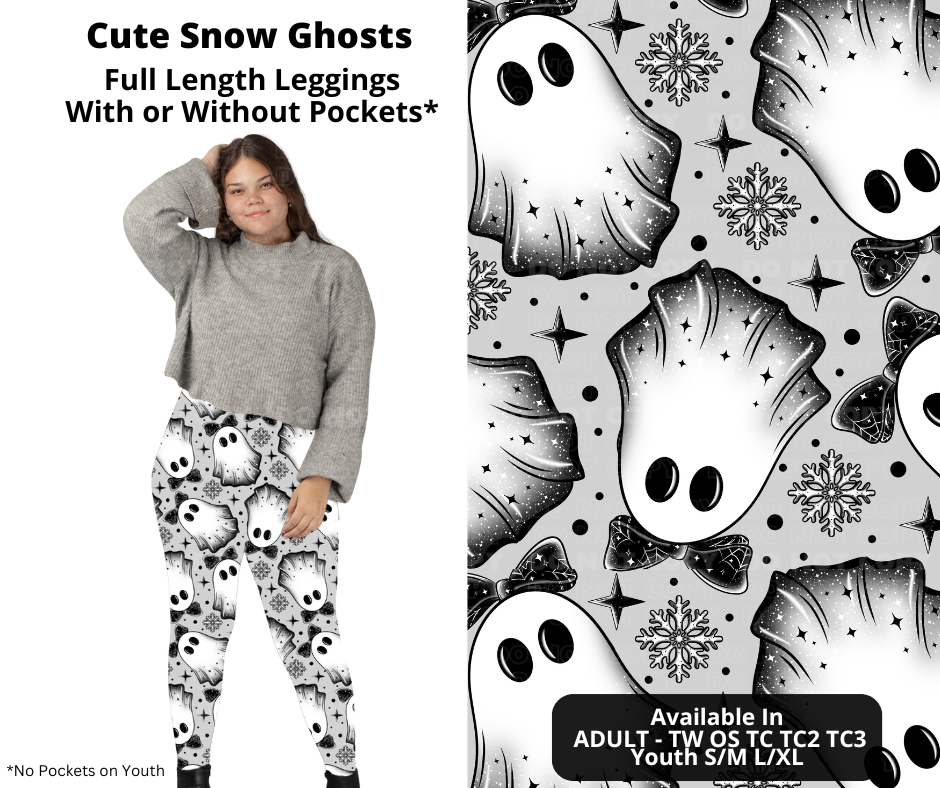 Preorder! Closes 10/17. ETA Dec. Cute Snow Ghosts Full Length Leggings w/wo Pockets