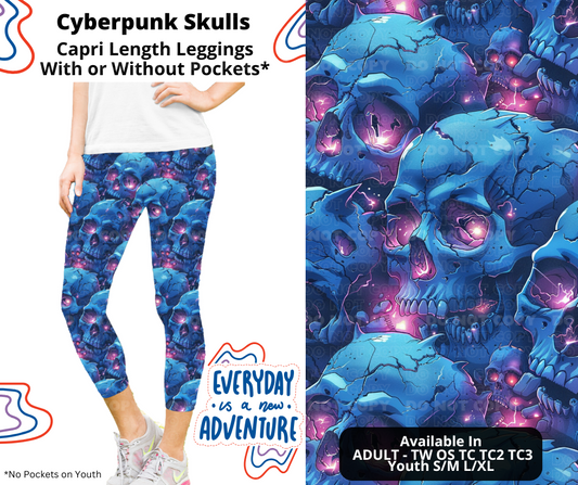 Preorder! Closes 12/26. ETA March. Cyberpunk Skulls Capri Leggings w/wo Pockets