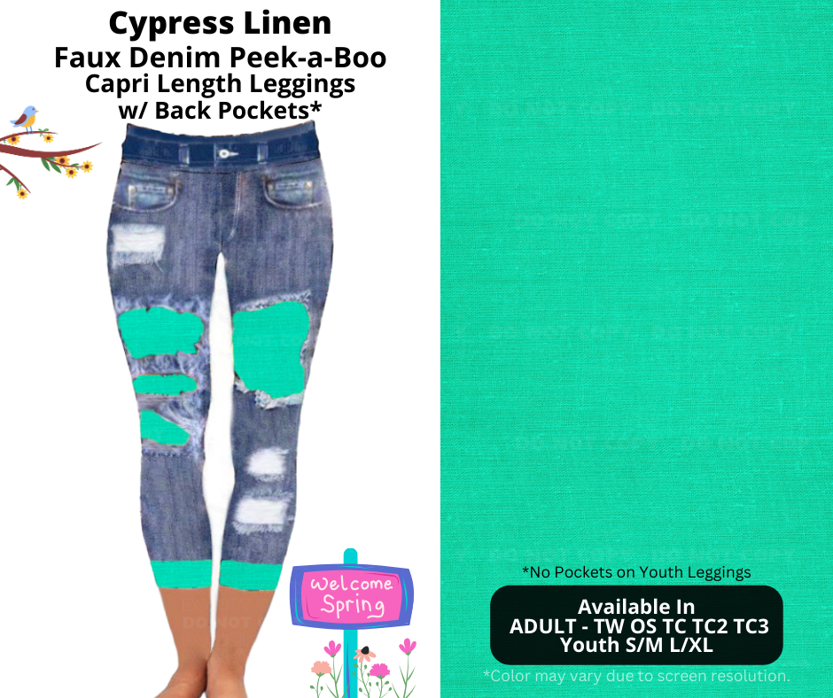 Preorder! Closes 1/13. ETA April. Cypress Linen Capri Faux Denim Peekaboo